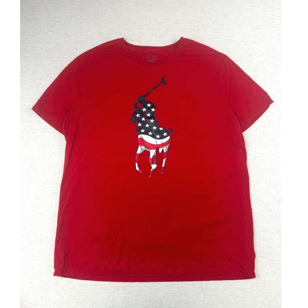 Polo Ralph Lauren Mens Red Big Pony American Flag Stars Stripes T-Shirt XL